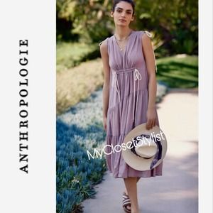 Anthropologie Tiered Pinch Maxi Dress NWT New Large pink Flowy SO FLATTERING!